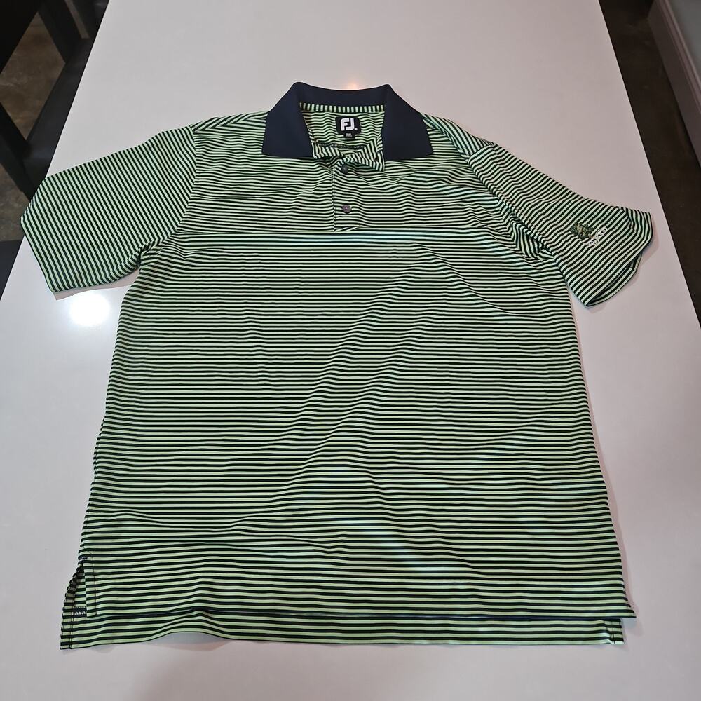 Footjoy Shirt Mens Medium Blue Green Striped Performance Golf Polo Crestwood CC